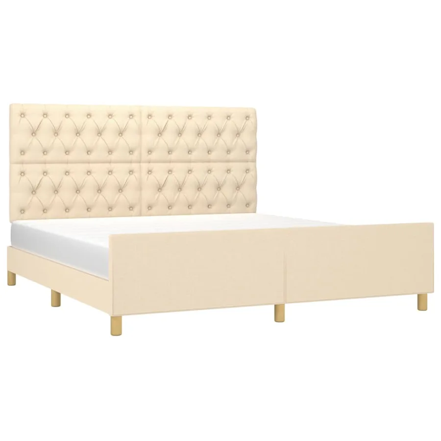 Cadre de lit sans matelas crème 160x200 cm tissu - 3