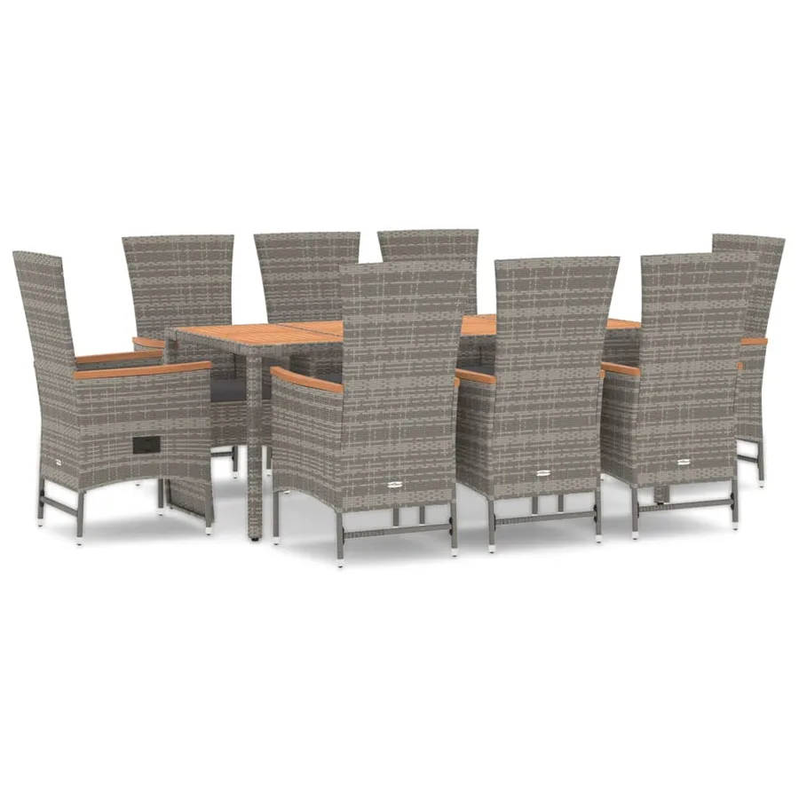 Ensemble à manger de jardin 9 pcs coussins gris résine tressée - 2