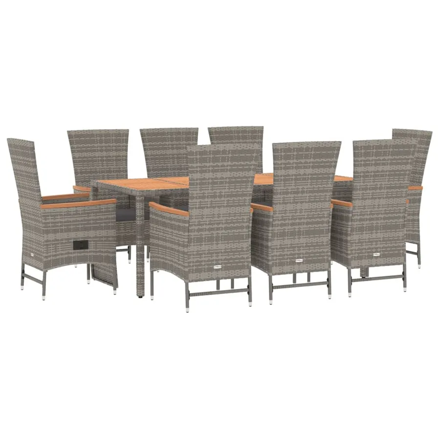 Ensemble à manger de jardin 9 pcs coussins gris résine tressée - 3