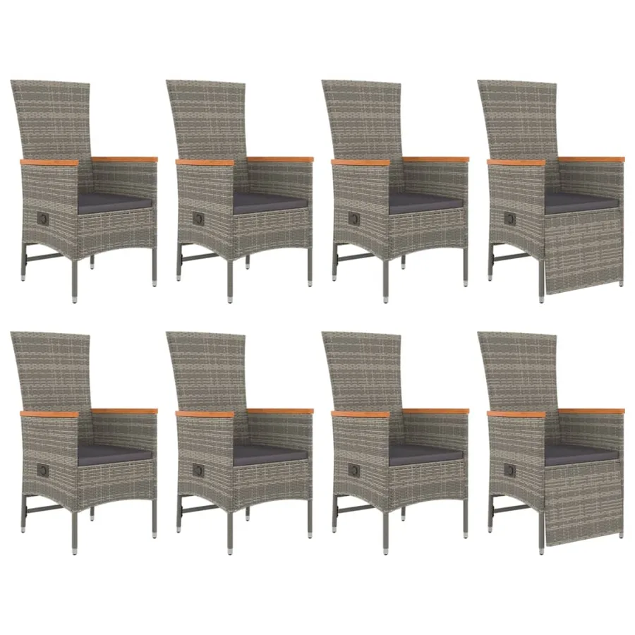 Ensemble à manger de jardin 9 pcs coussins gris résine tressée - 4