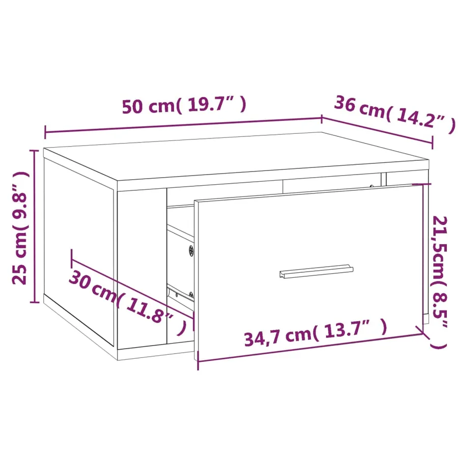 Table de chevet murale Blanc 50x36x25 cm - 10