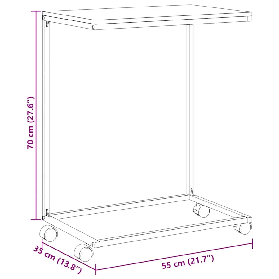 Table d'appoint avec roues Blanc 55x35x70 cm Bois d'ingénierie - 8