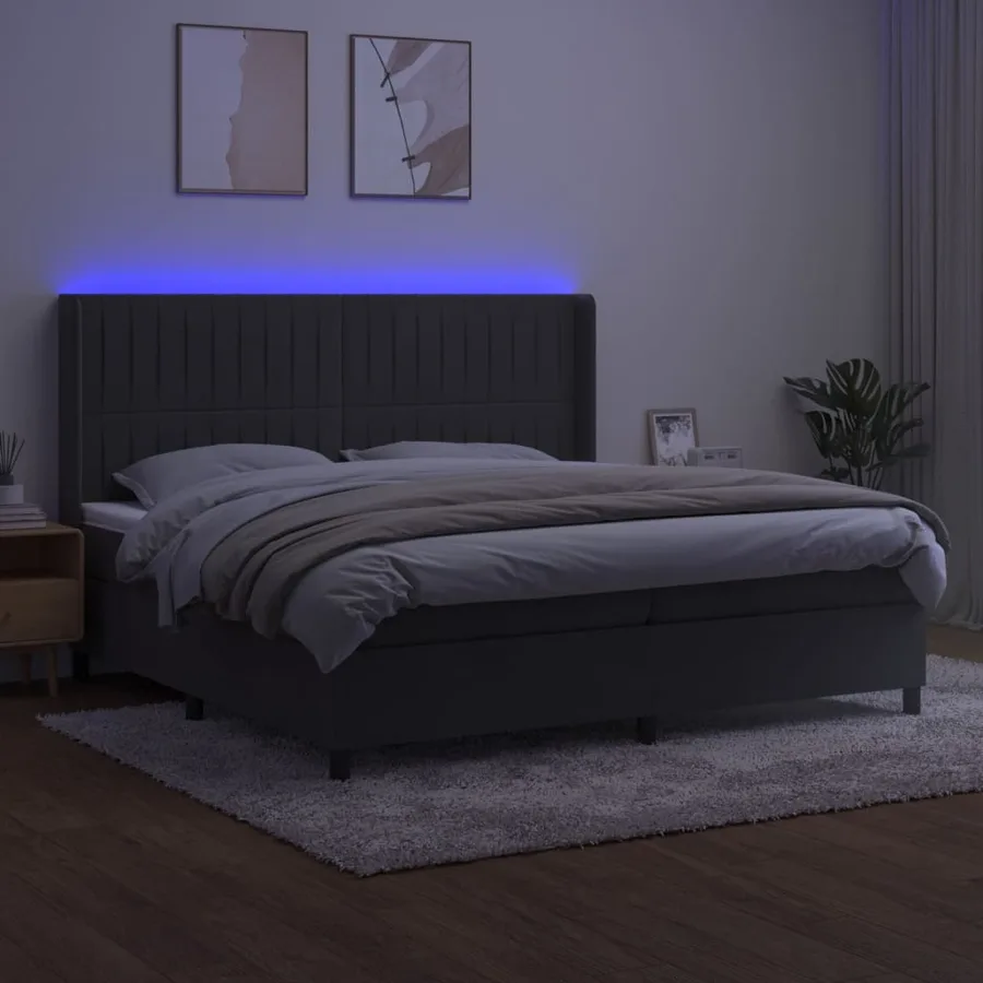 Sommier à lattes de lit matelas et LED Gris foncé 200x200 cm - 3
