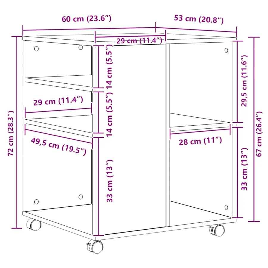 Armoire roulante Chêne marron 60x53x72 cm Bois d'ingénierie - 9