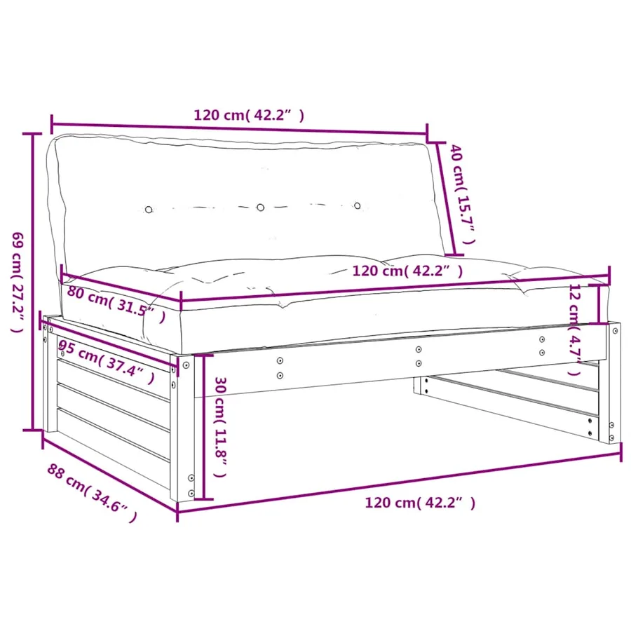 Canapé central 120x80 cm bois de pin massif - 9
