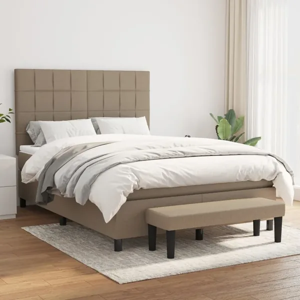 Sommier à lattes de lit avec matelas Taupe 140x190 cm Tissu