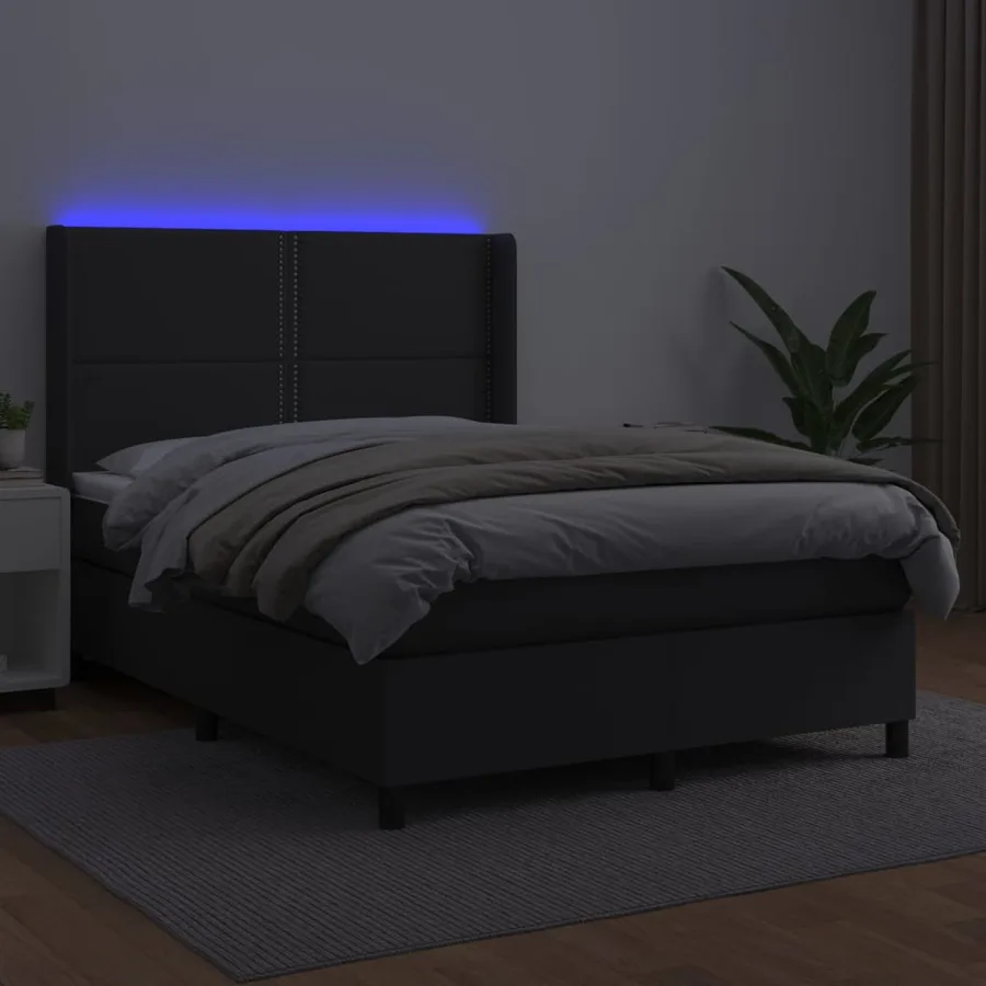 Sommier à lattes de lit matelas LED Noir 140x200cm Similicuir - 3