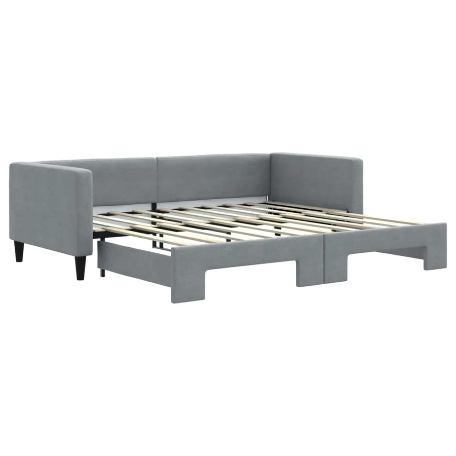 Lit de jour avec lit gigogne gris clair 90x190 cm tissu - 2