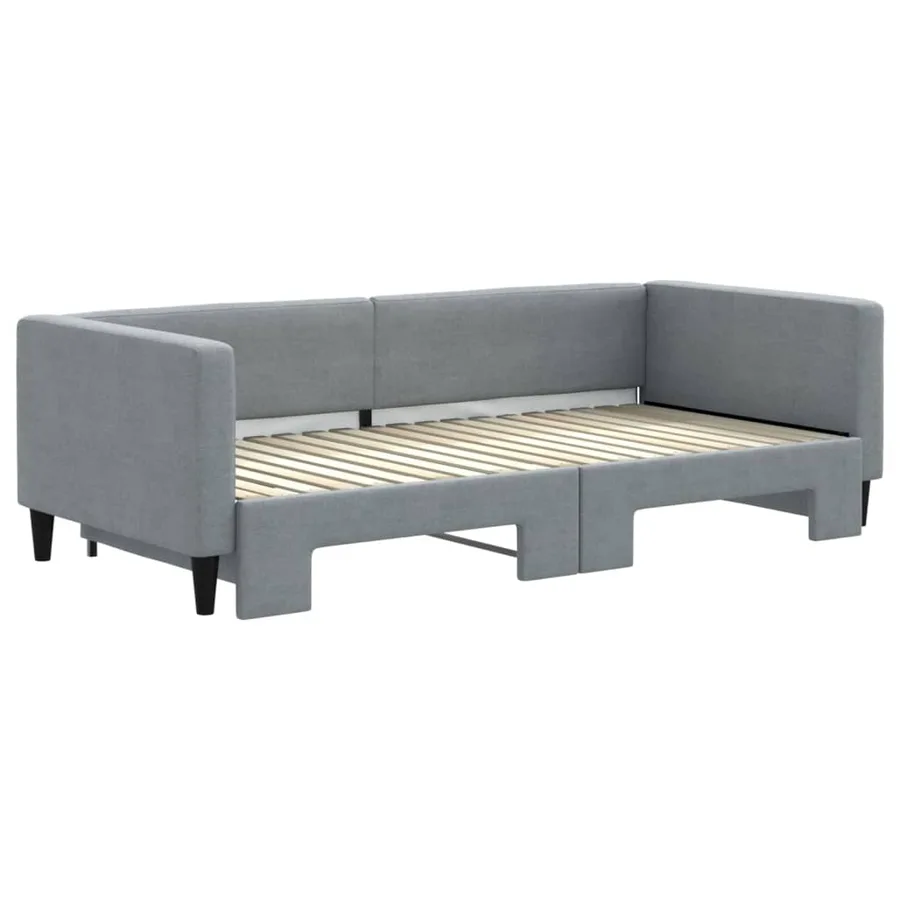 Lit de jour avec lit gigogne gris clair 90x190 cm tissu - 3