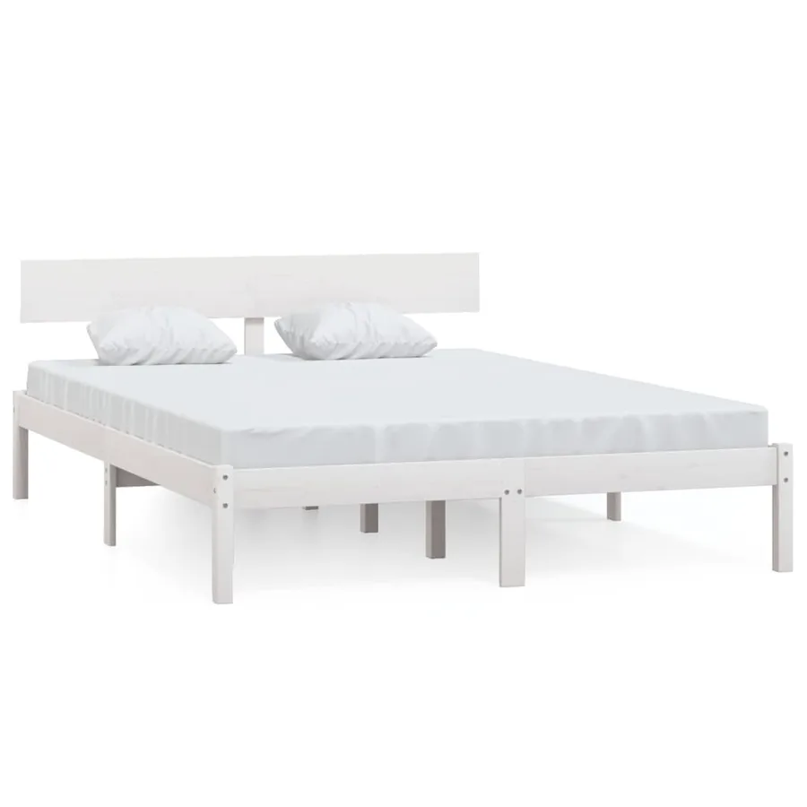 Cadre de lit sans matelas blanc bois de pin massif - 2