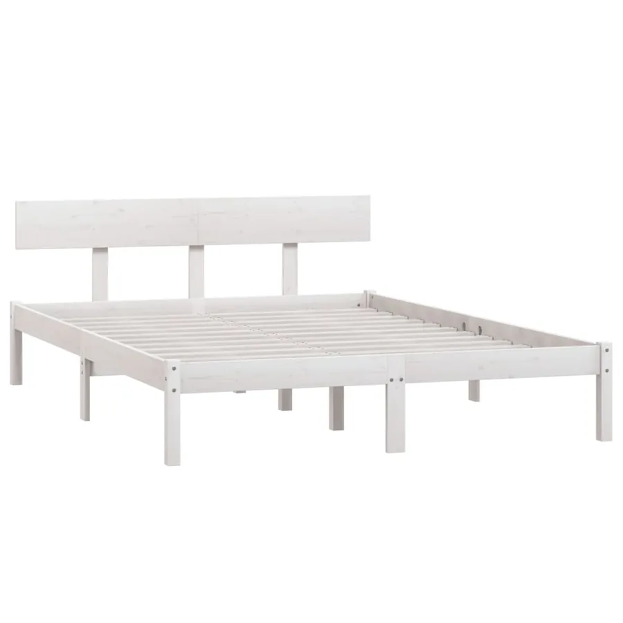 Cadre de lit sans matelas blanc bois de pin massif - 3