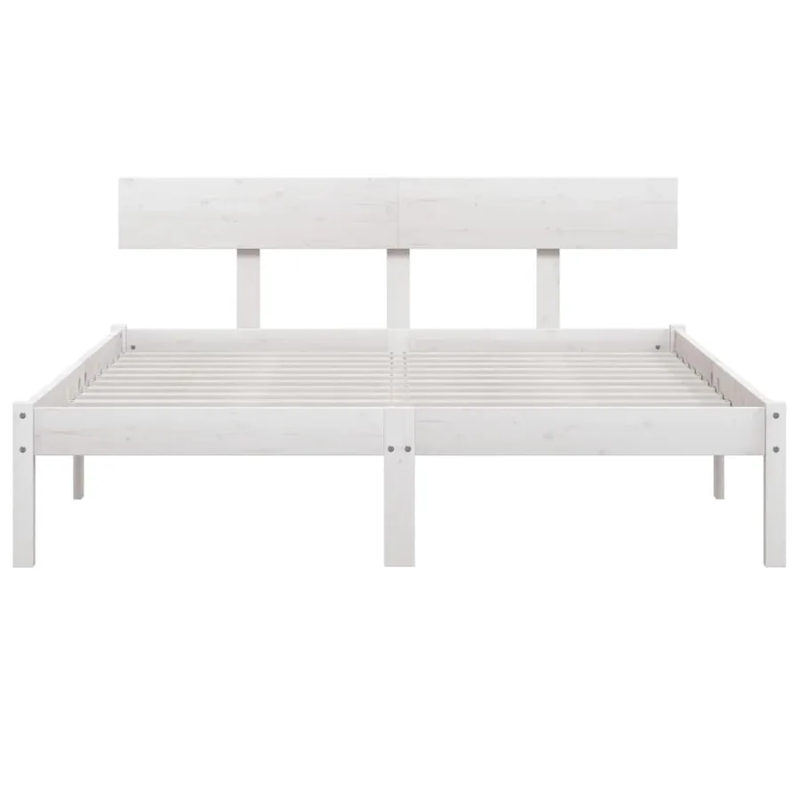 Cadre de lit sans matelas blanc bois de pin massif - 4