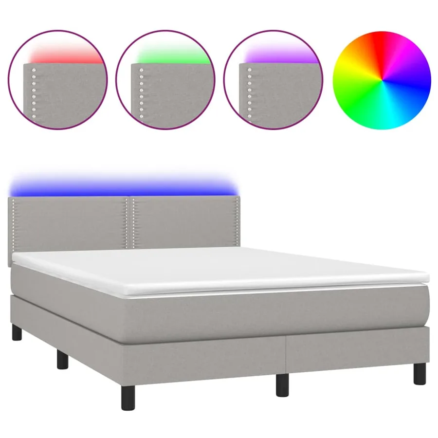 Sommier à lattes de lit et matelas et LED Gris clair 140x200 cm - 2