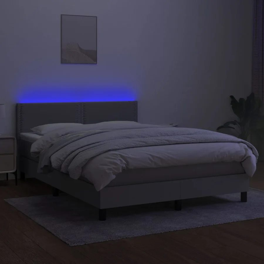 Sommier à lattes de lit et matelas et LED Gris clair 140x200 cm - 4