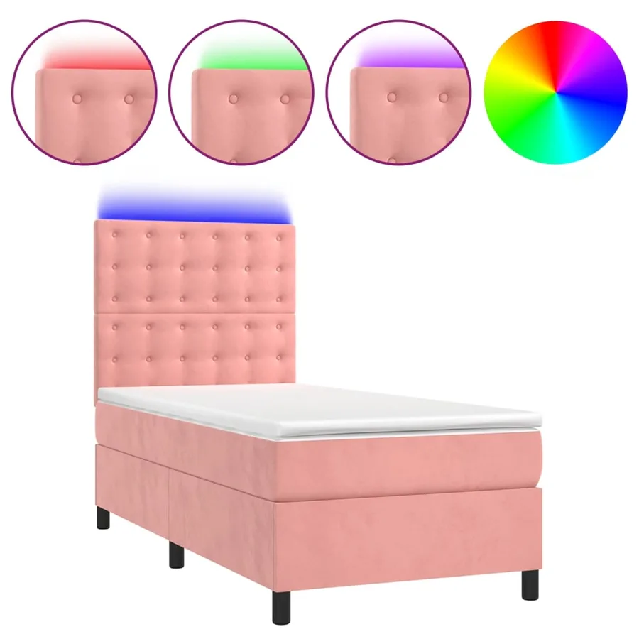 Sommier à lattes de lit matelas et LED Rose 100x200 cm Velours - 2