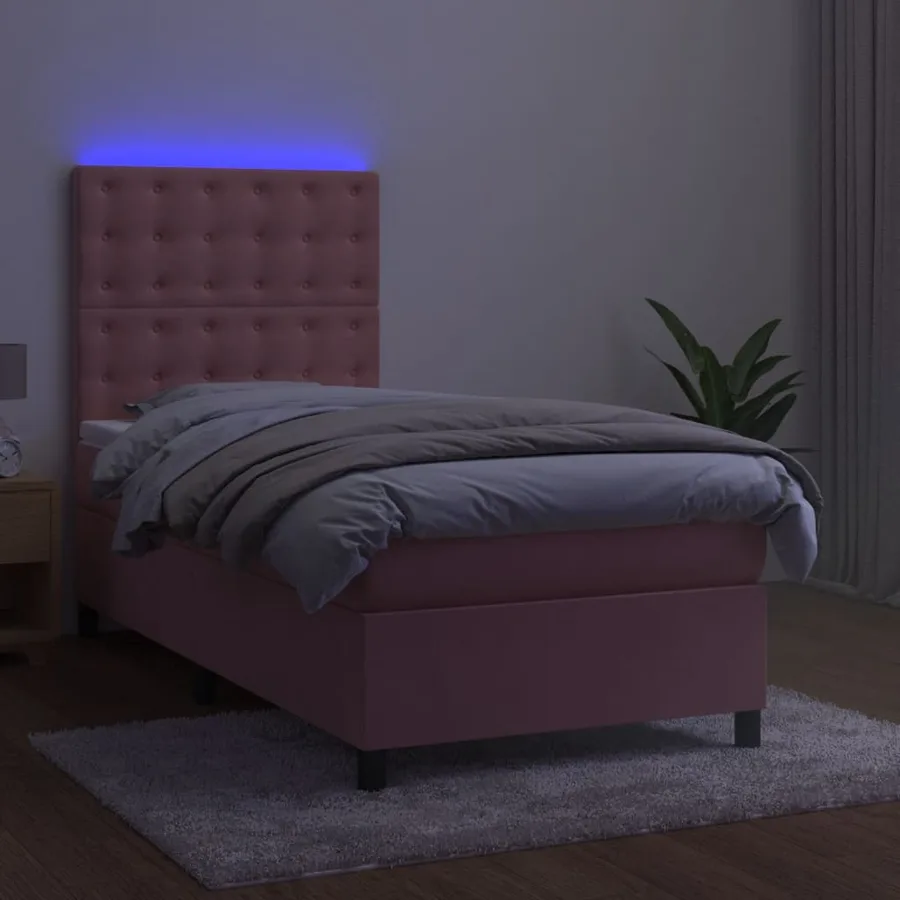 Sommier à lattes de lit matelas et LED Rose 100x200 cm Velours - 4