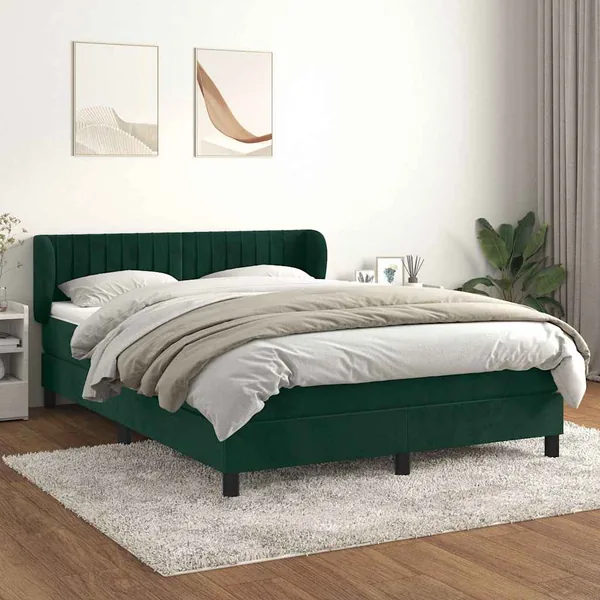 Sommier à lattes de lit et matelas Vert foncé 140x190cm Velours