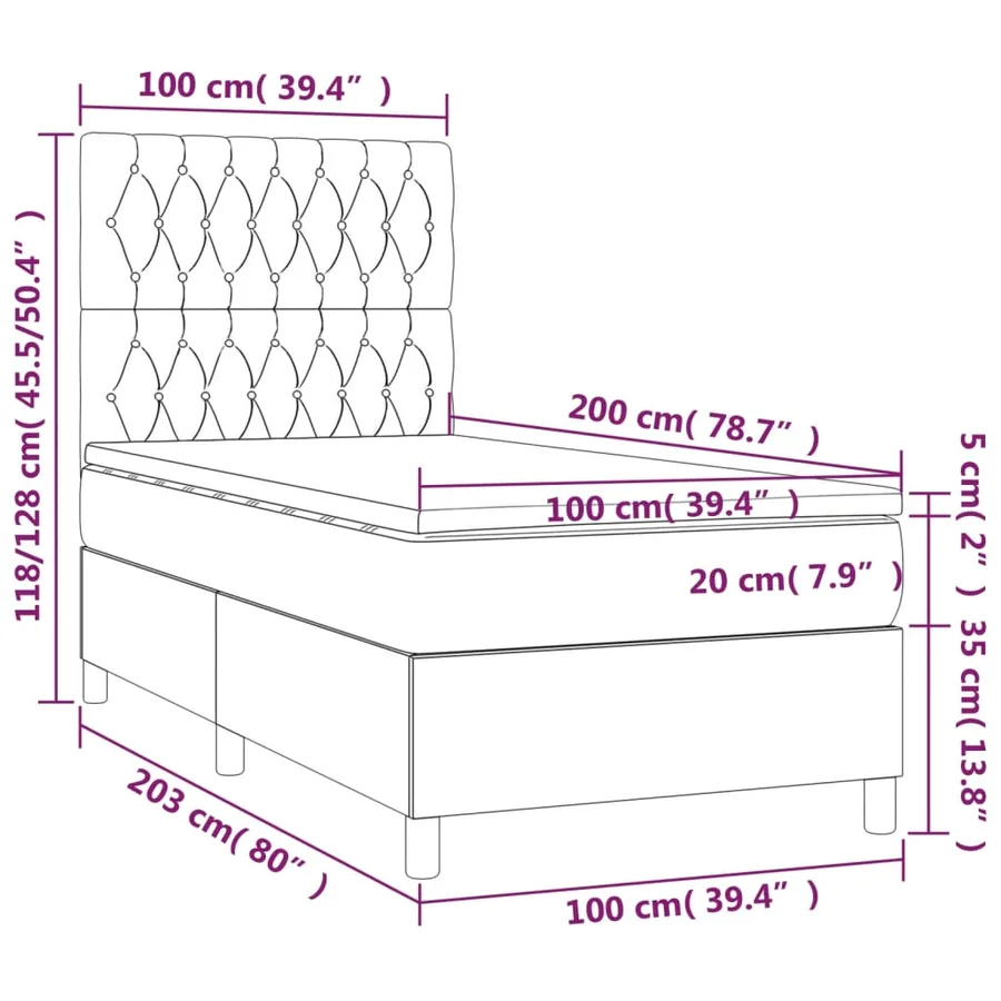 Sommier à lattes de lit matelas et LED Noir 100x200 cm Velours - 8