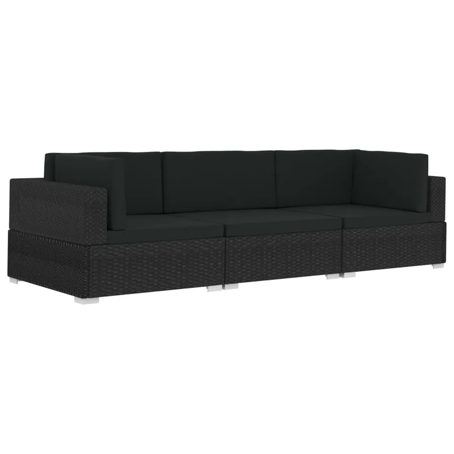 Salon de jardin 3 pcs avec coussins résine tressée noir - 2