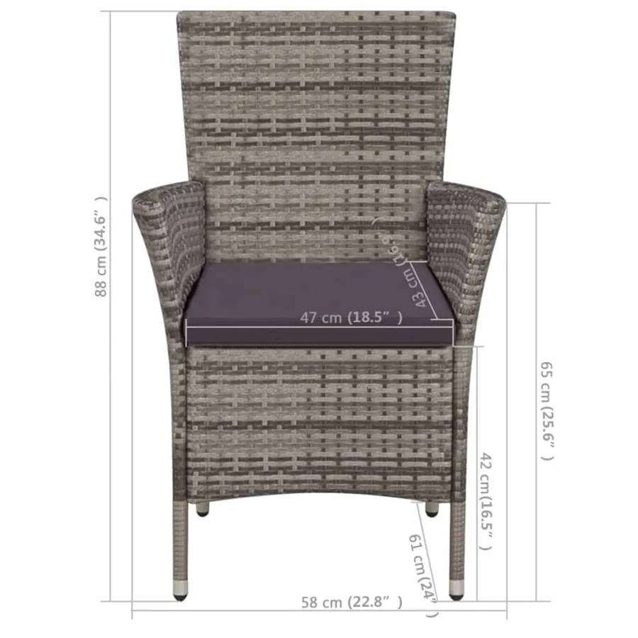 Chaise et tabouret d'extérieur et coussins Résine tressée Gris - 5