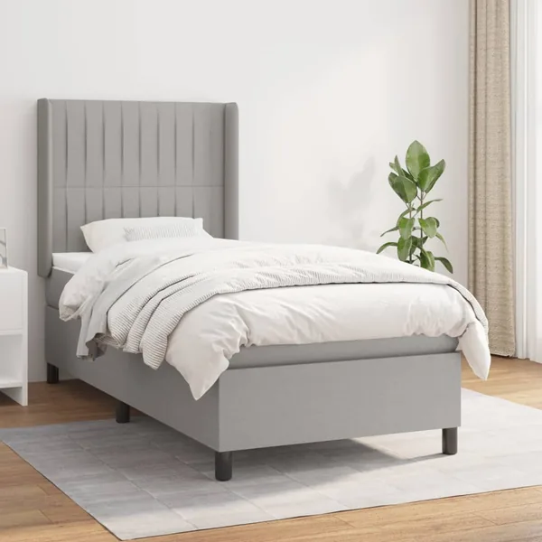 Sommier à lattes de lit avec matelas Gris clair 90x200 cm Tissu