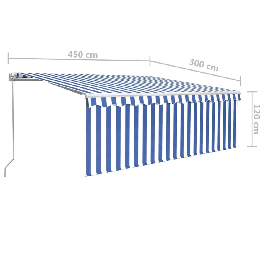 Auvent manuel rétractable avec store 4,5x3 m Bleu et blanc - 7