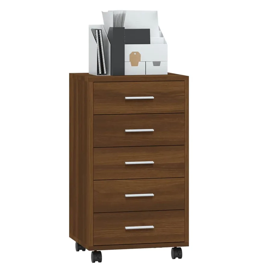Armoire à tiroirs avec roulettes Chêne marron Bois d'ingénierie - 3