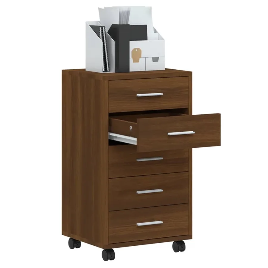 Armoire à tiroirs avec roulettes Chêne marron Bois d'ingénierie - 4