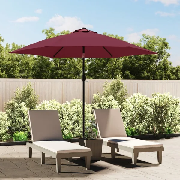 Parasol de jardin avec lumières LED mât en acier rouge bordeaux