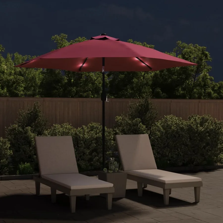 Parasol de jardin avec lumières LED mât en acier rouge bordeaux - 3