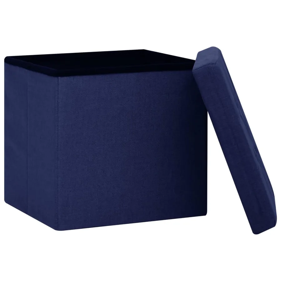 Tabouret de rangement pliable Bleu Faux lin - 4
