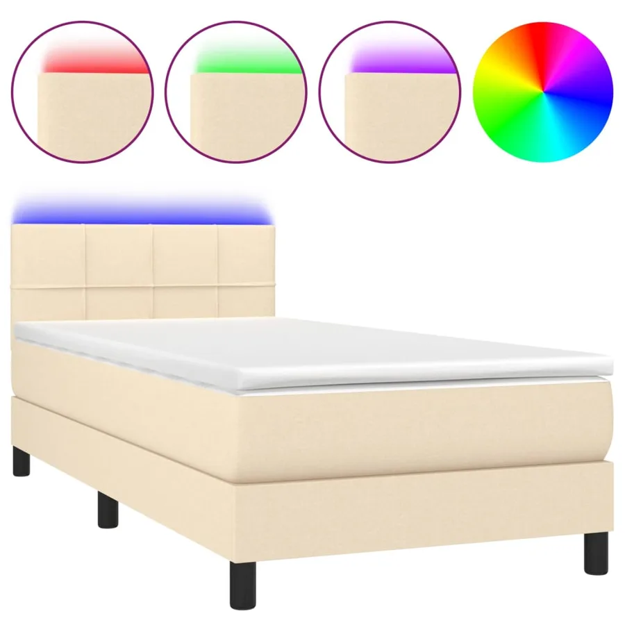 Sommier à lattes de lit avec matelas LED Crème 90x200 cm Tissu - 2