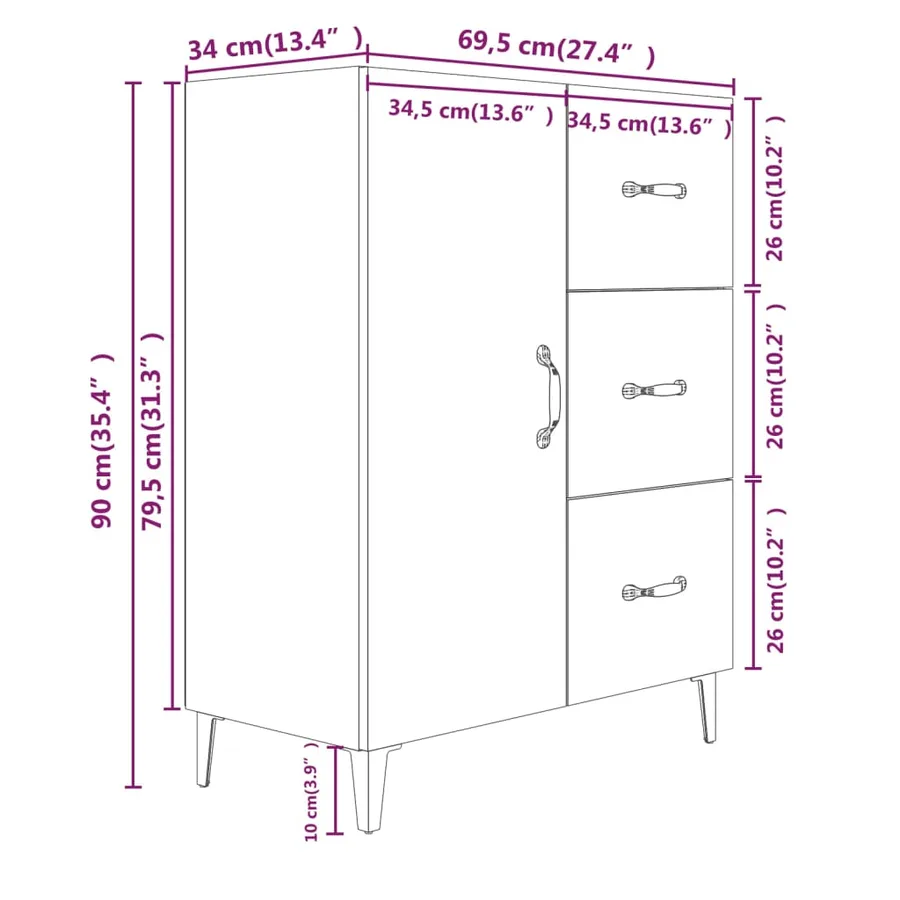 Buffet blanc 69,5x34x90 cm bois d'ingénierie - 9