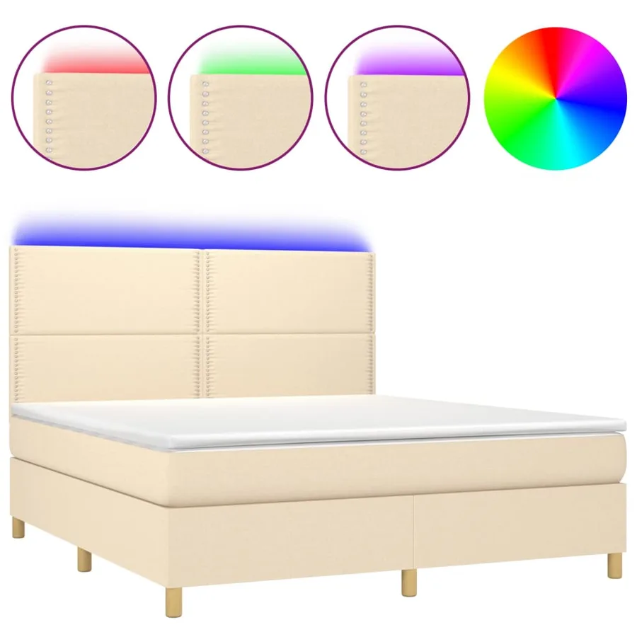 Sommier à lattes de lit et matelas et LED Crème 180x200cm Tissu - 2