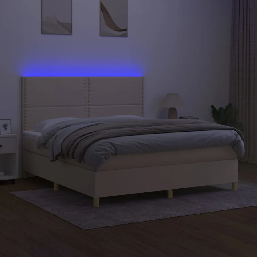 Sommier à lattes de lit et matelas et LED Crème 180x200cm Tissu - 4