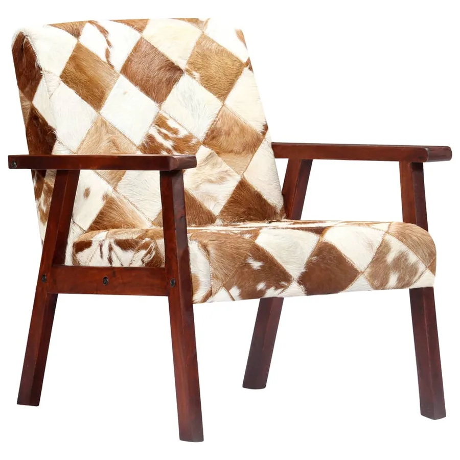 Fauteuil blanc et marron cuir véritable de chèvre - 10
