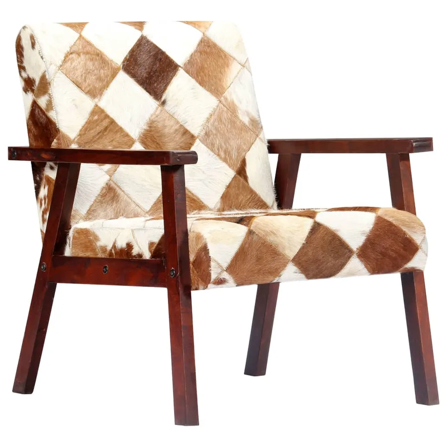 Fauteuil blanc et marron cuir véritable de chèvre - 11