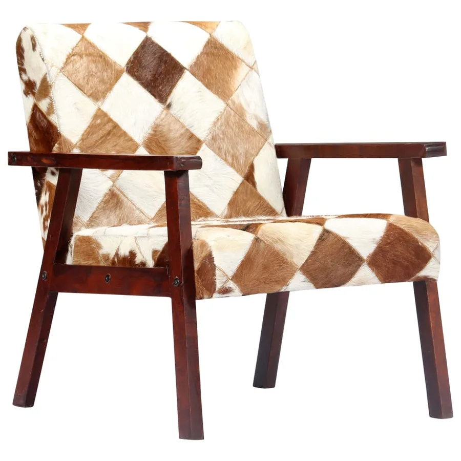 Fauteuil blanc et marron cuir véritable de chèvre - 12