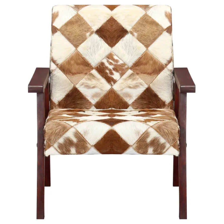 Fauteuil blanc et marron cuir véritable de chèvre - 2