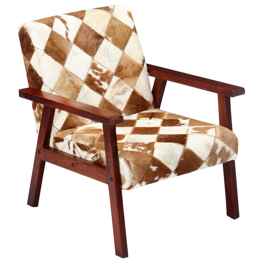 Fauteuil blanc et marron cuir véritable de chèvre - 3