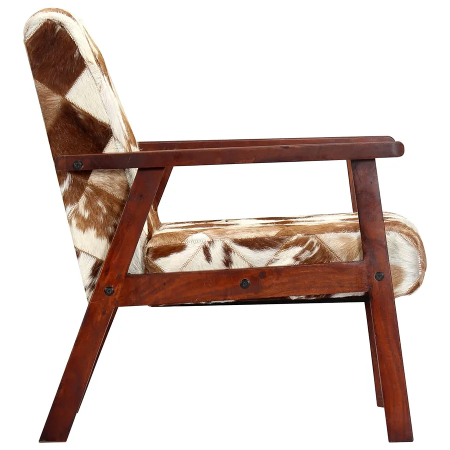 Fauteuil blanc et marron cuir véritable de chèvre - 4