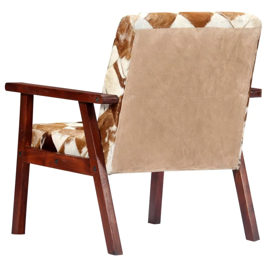 Fauteuil blanc et marron cuir véritable de chèvre - 5