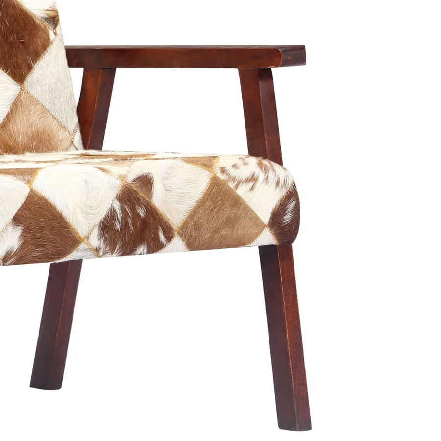 Fauteuil blanc et marron cuir véritable de chèvre - 6