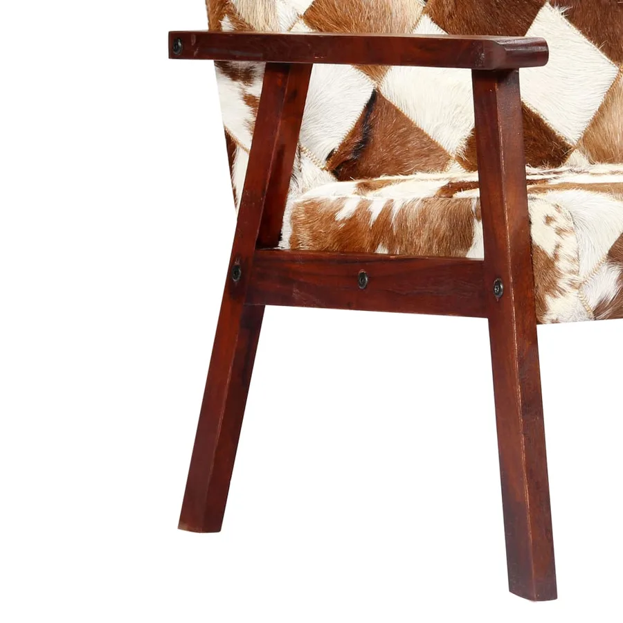 Fauteuil blanc et marron cuir véritable de chèvre - 7