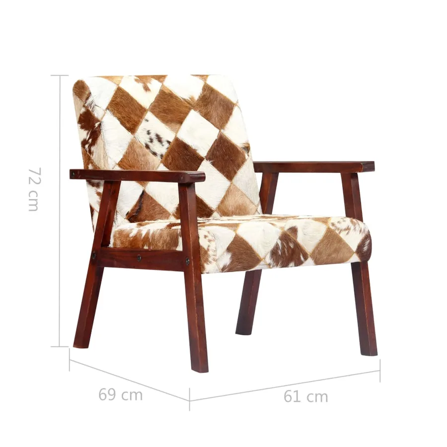 Fauteuil blanc et marron cuir véritable de chèvre - 8