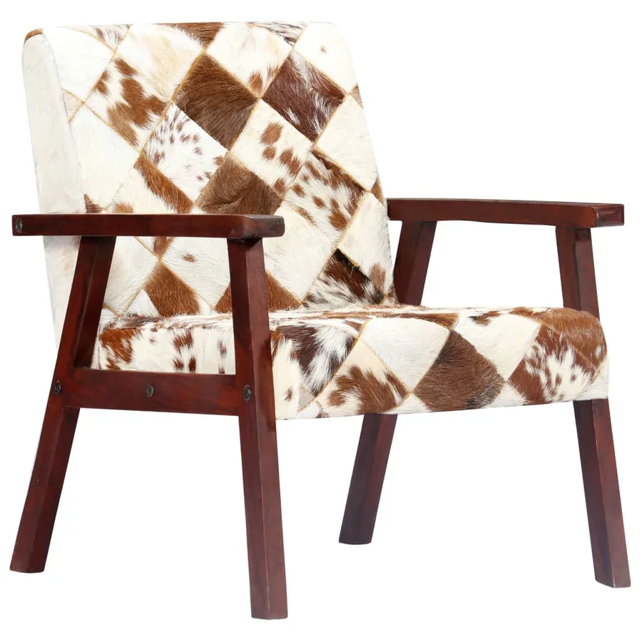 Fauteuil blanc et marron cuir véritable de chèvre - 9