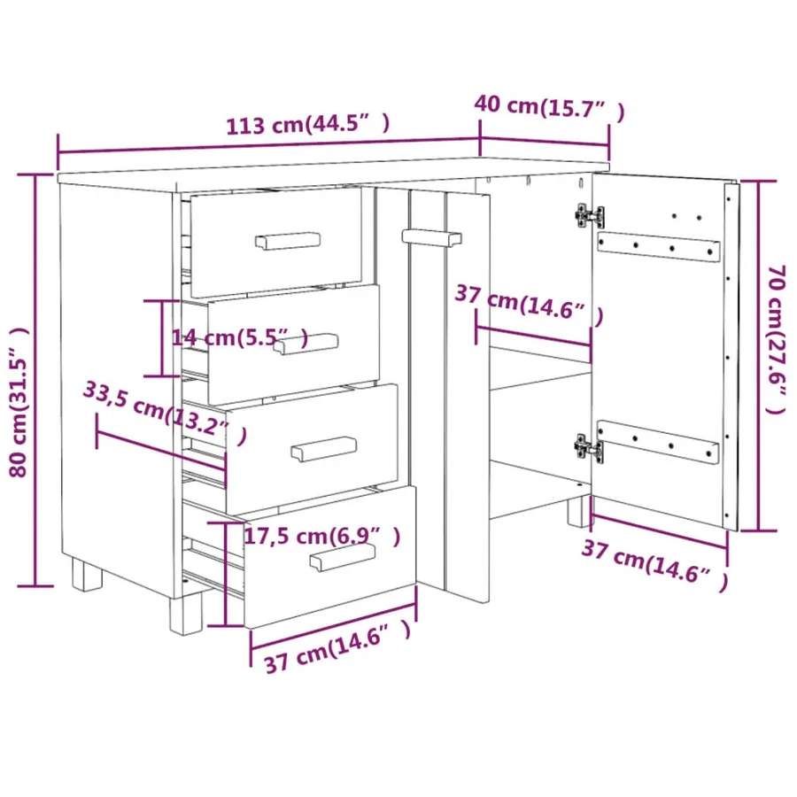Buffet MOLDE Blanc 113x40x80 cm Bois massif de pin - 8