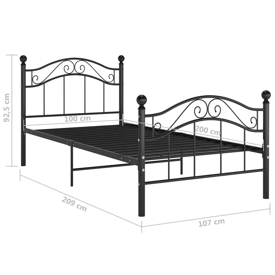 Cadre de lit sans matelas noir métal 100x200 cm - 8