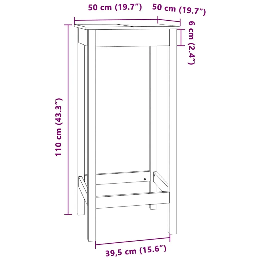 Table de bar 50x50x110 cm bois massif de pin - 8