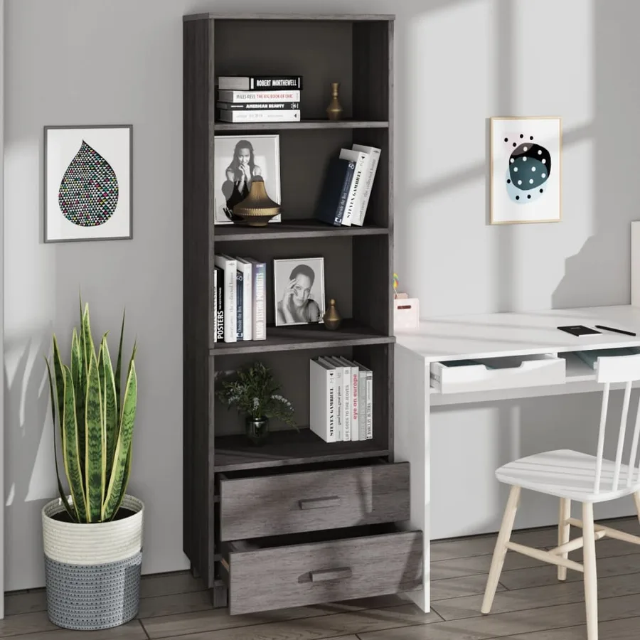 Buffet HAMAR Gris clair 60x35x180 cm Bois de pin massif - 4
